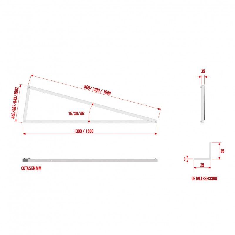 Triángulo Aluminio 30º 1700x1700 con refuerzo (60/72cell)