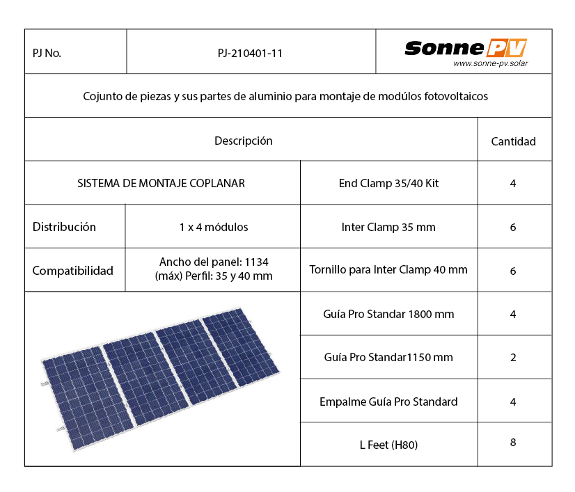 Kit estructura Coplanar 4 Vertical LFeet 